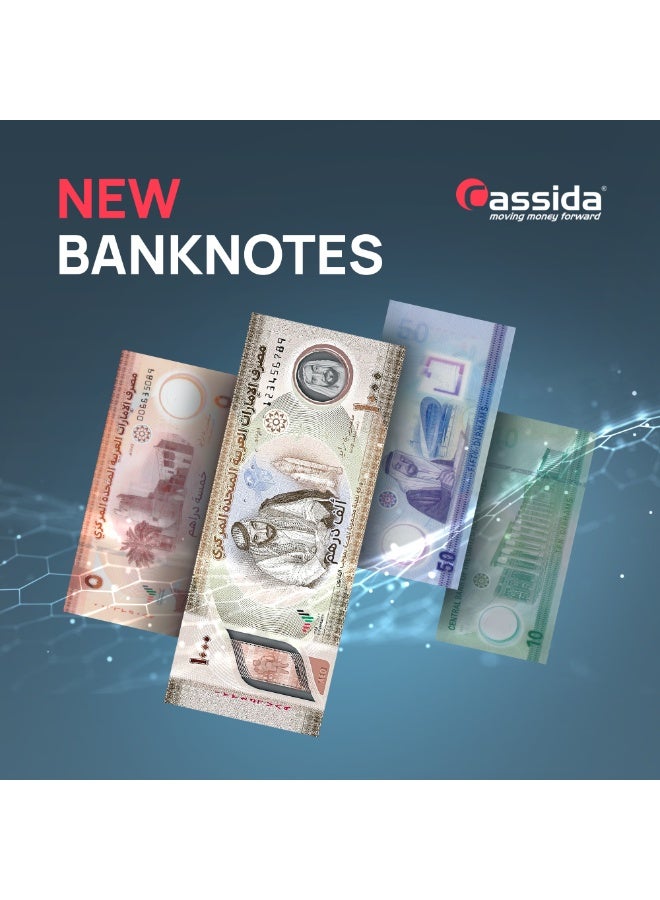 Cassida Artemis: 2-pocket mixed value counter & sorter with Detection, 15 currencies (AED, USD, EUR, GBP, BHD, KWD, SAR, OMR, QAR, INR, TZS, XAF, XOF, KES, LKR), external display and Cassida Cover - Image 3